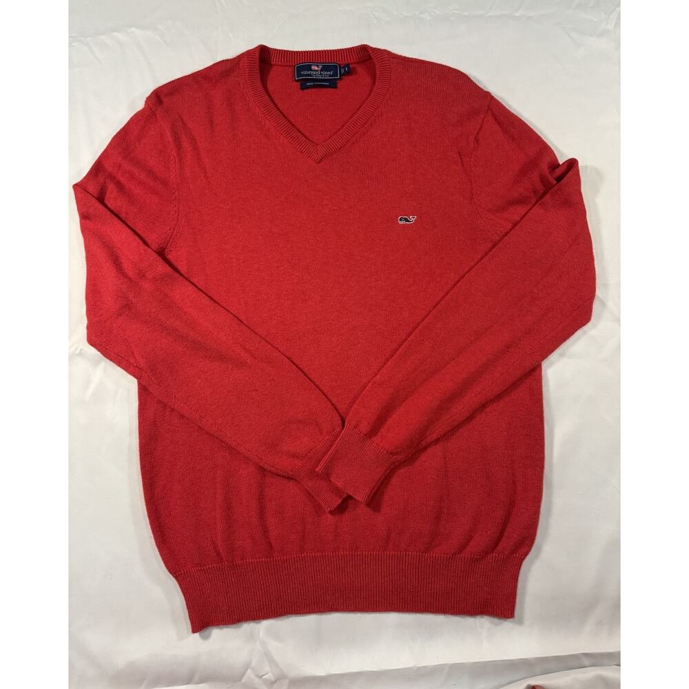 Vinyard Vines Sweater Mens Small Red V Neck Cotton and Cashmere Long Sleeve